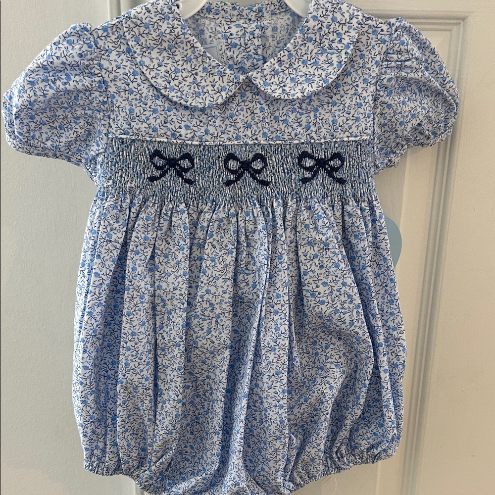 Little English Blue Smocked Bow Bubble NWT